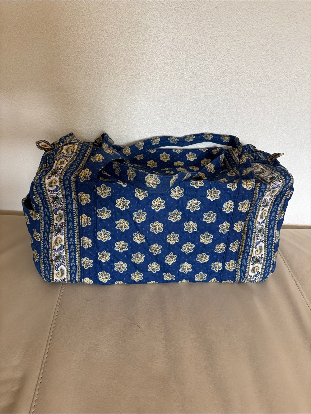 Blue Floral Quilted Travel Duffel Bag